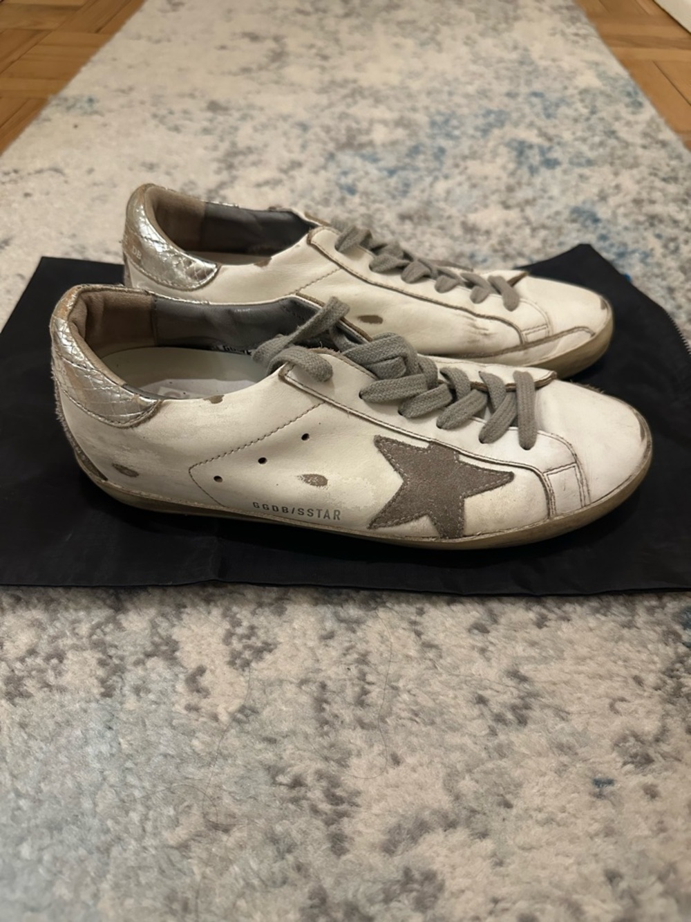 Golden Goose Sneakers with Gray Star and Silver Heel